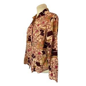 i.e. Relaxed Floral Burgundy Beige Long Sleeve Top Size MP